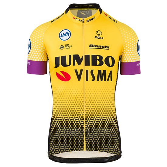 2019 Fahrradbekleidung Jumbo Visma Gelb Shwarz Trikot Kurzarm und Tragerhose